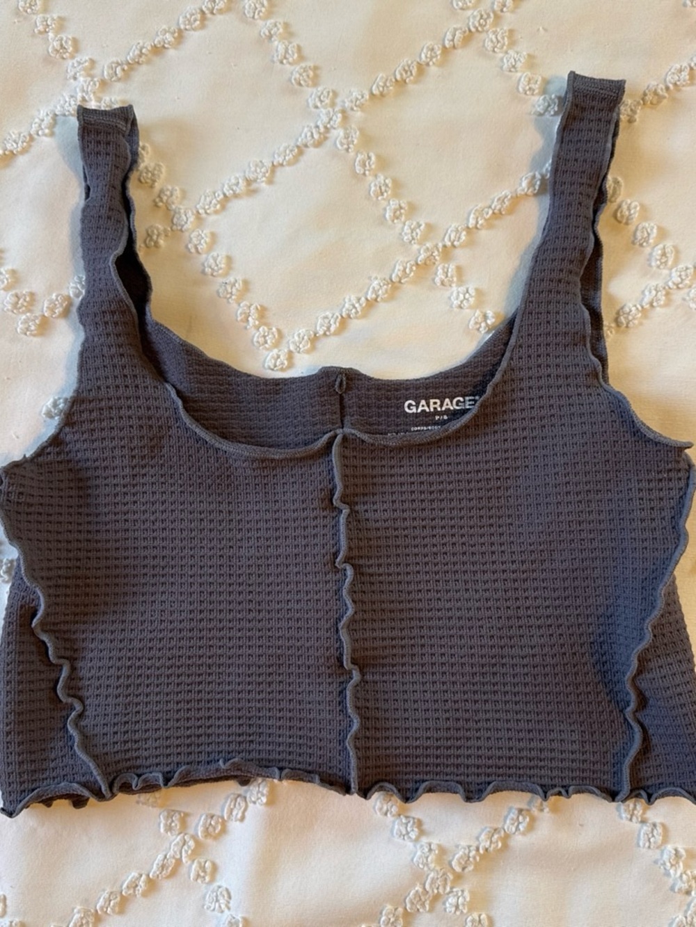 Garage Charcoal Waffle Ruffle Crop Top